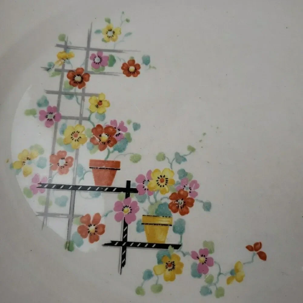 Edwin M Knowles Yorktown Oval Platter Flowers Lattice 11